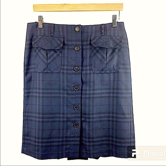 Burberry London Plaid Wool Button Front Skirt - Picture 11 of 11